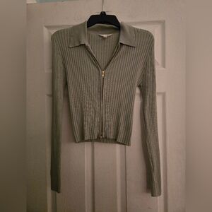 Sage Green And Gold Double Zip Ribbed Top No Boundaries